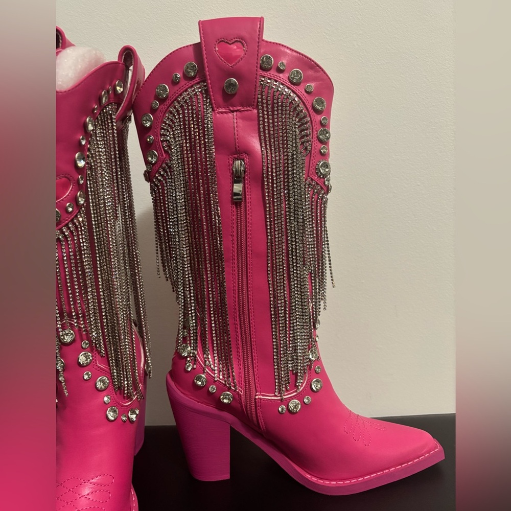 NWOB Dolls Kill / Sugar Thrillz Hot Pink Present Perfect Cowboy Boots - Picture 5 of 9